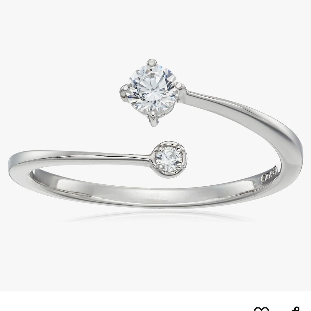 Elegant Platinum Plated Sterling Silver Open Ring with Zirconia Size 6